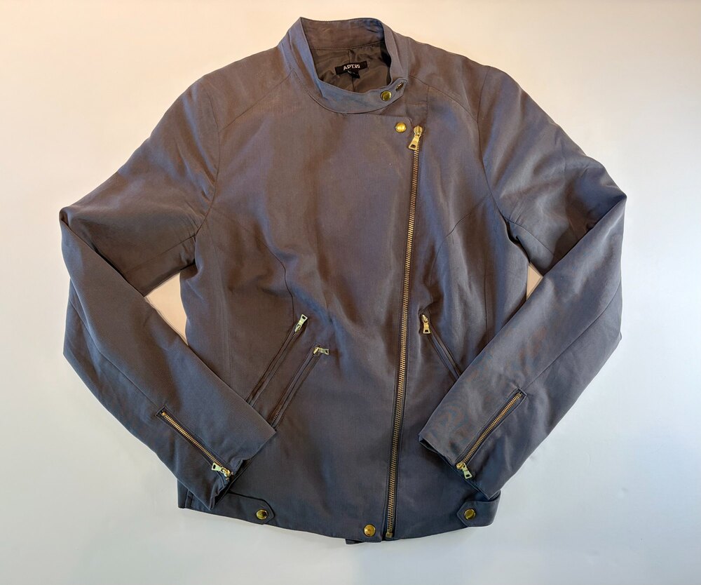 Apt 9 Moto Jacket Gray Zip Front Stand Collar Size M
